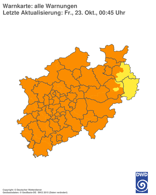 Aktuelle Warnkarte: Nordrhein-Westfalen
